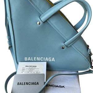 Balenciaga Triangle Duffle S Leather Handbag Blue